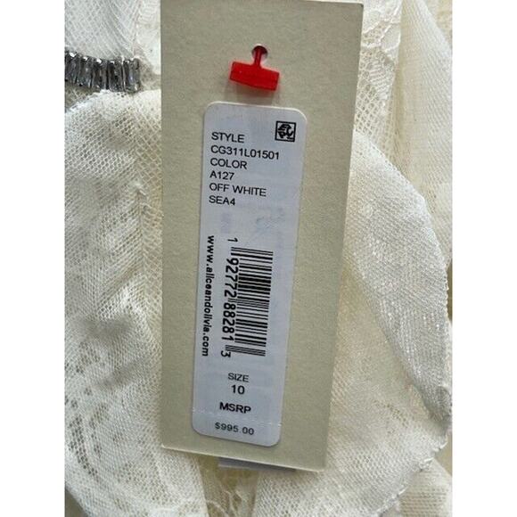 NWT Alice+Olivia Womens Wilmarie Embellished Lace Ruffle Gown Off White Size 10 - Picture 14 of 16